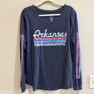 State of Mine Arkansas Long‎ Sleeve T-Shirt XL Blue Pink Striped Top